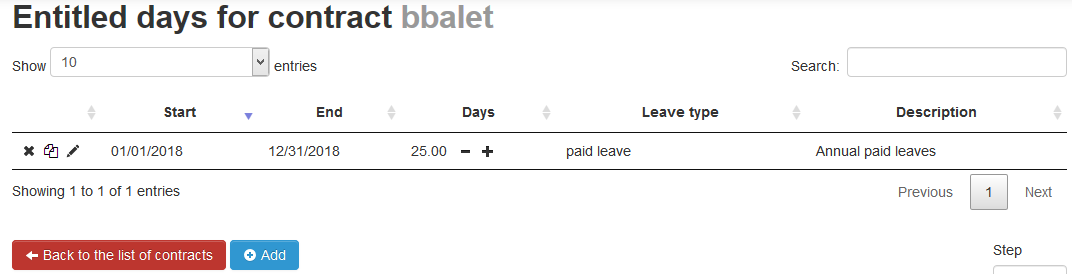 Time off credits assigned to a contract